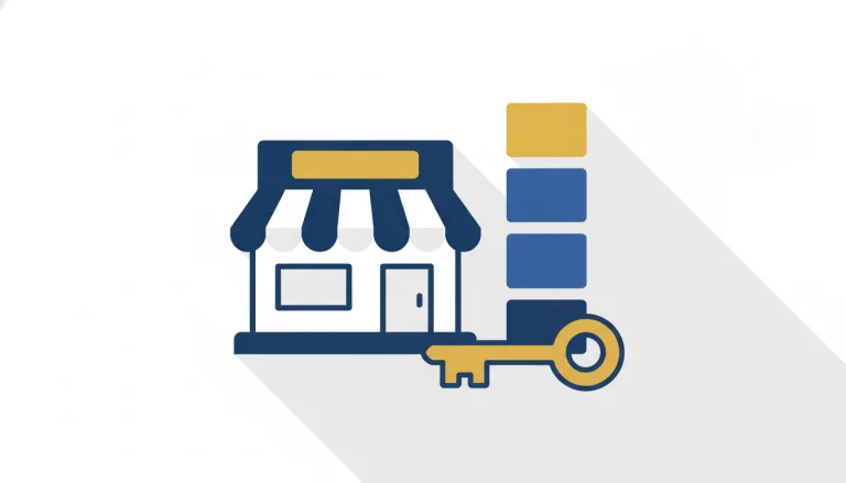 Illustration d'une devanture de commerce et d'un plan de financement